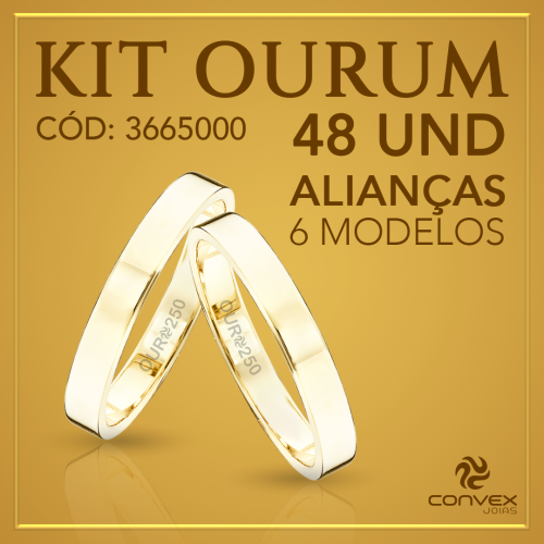 Kit de Lançamento de Alianças OURUM 250k 6 modelos 48 alianças