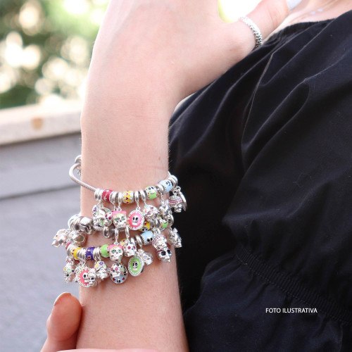 Berloque de Prata La Catrina Caveira Mila com Zircônias