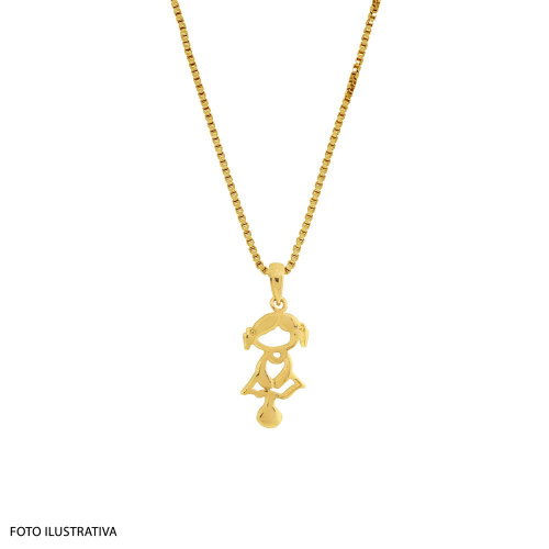 Pingente de Prata Menina Revestida com Ouro 18k 18x10mm