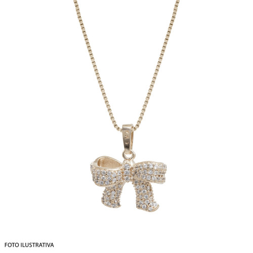Pingente de Prata Laço Revestido em Ouro 18k com Zircônia 17x14mm