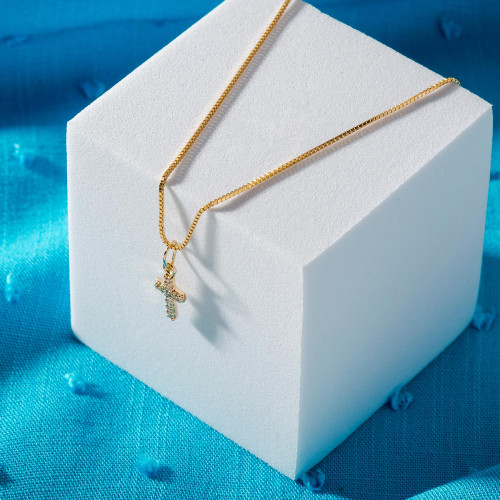 Pingente de Prata Cruz Revestida em Ouro 18K e Zircônias Brancas