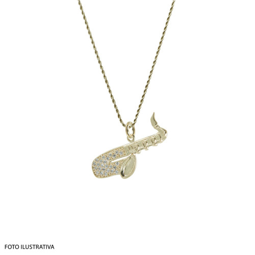 Pingente Prata RVT Saxofone com Zircônia 25x14mm