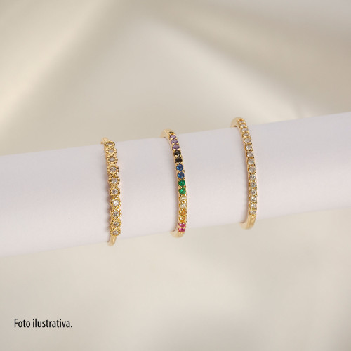 Anel de Prata Rainbow Aparador Revestida com ouro 18k com Zircônias Colors