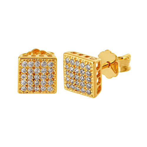 Brinco de Prata Quadrado Revestido de Ouro 18K com Zircônias Brancas