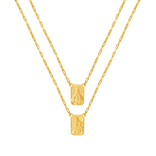 Escapulário de Prata Nossa Sra do Carmo e Sagrado Coração de Jesus 60cm  Revestido em ouro 18k  60cm 12.6x9.2mm