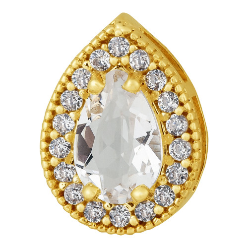 Pingente de Prata Gota Revestida em Ouro 18k com Zircônia Branca 10x7mm