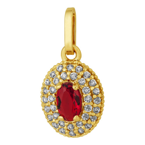 Pingente de Prata Revestida em ouro 18k com Zircônia Vermelha 10x7mm