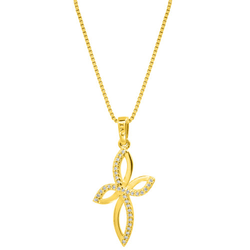 Colar de Prata Cruz Revestida com Ouro 18k e Zircônia Branca 27x16mm