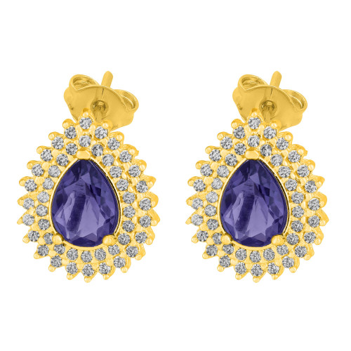 Brinco de Prata Queens Cristal Tanzanita Revestido com Ouro 18k