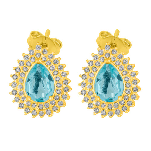 Brinco de Prata Queens Cristal Topázio Sky Revestido com Ouro 18k