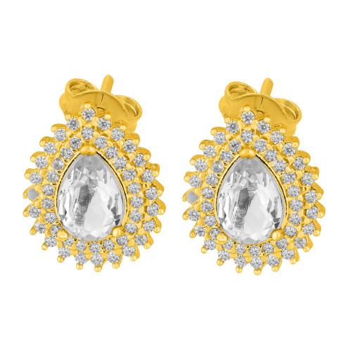 Brinco de Prata Queens Cristal Revestido com Ouro 18k