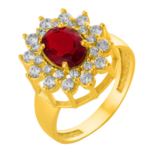 Anel de Prata Coleção Queens Cristal Rubi 6x8 e zircônias Brancas