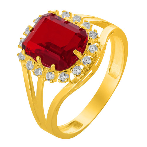 Anel de Prata Queens Cristal Safira Rubi Revestido com Ouro 18k 8x10