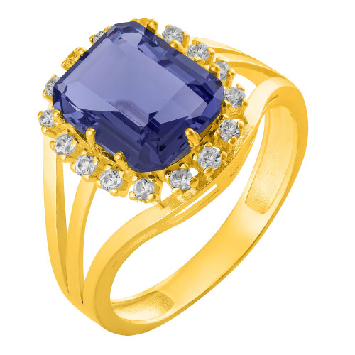 Anel de Prata Queens Cristal Tanzanita Revestido com Ouro 18k 8x10