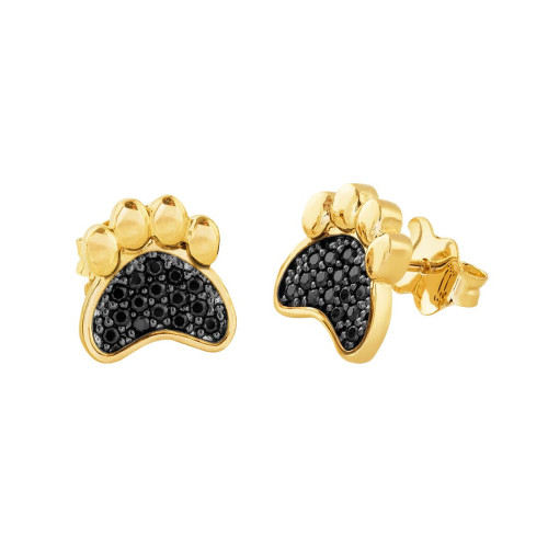 Brinco de Prata Patinha Pet Revestido com Ouro 18k com Zircônia Negra 11x10mm