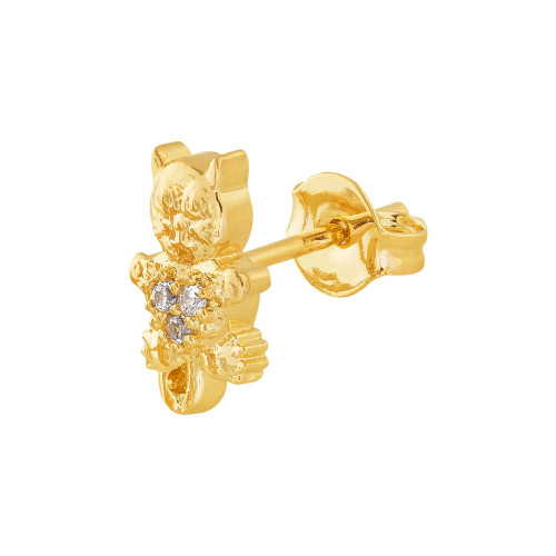 Brinco de Prata Gato Revestido com ouro 18k com Zircônia Branca 11x6mm