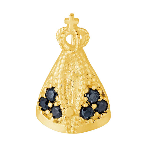 Pingente de Prata NSra. Aparecida com Zircônias Negras revestida com Ouro 18k 9x6mm