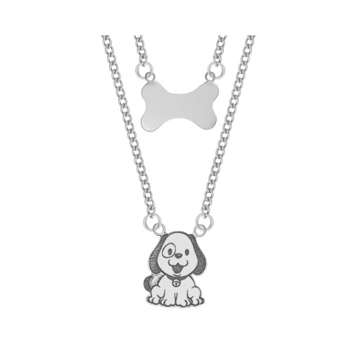 Colar Aço Groumet Cão A16L14 e Osso A11L16 com Zircônia 45cm