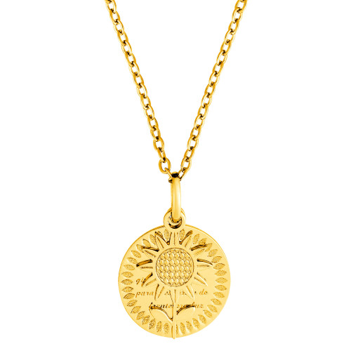 Colar de Aço Coleção For Me Girassol com linda Mensagem Gold IPG 18mm 50cm