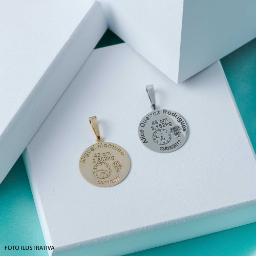 Pingente de Aço Mandala do Nascimento Menina 27mm Gold IPG