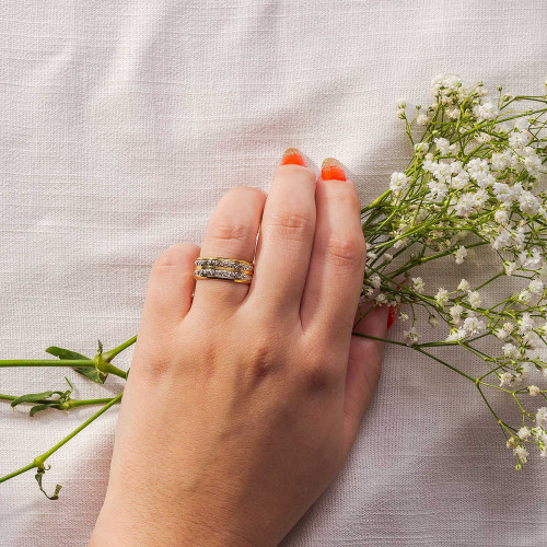 Aliança de Ouro 18K Bodas de Prata Abaulada Giratória 2 Aros 7mm