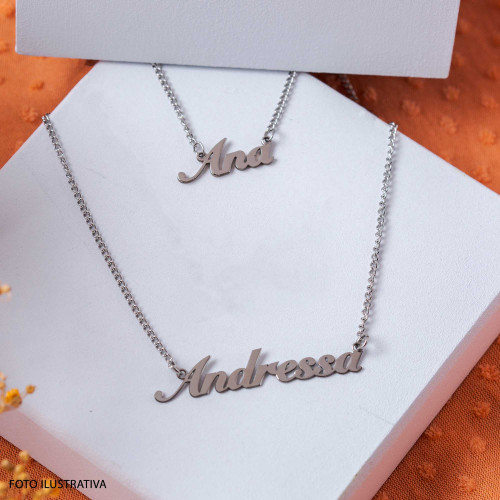 Colar de Aço com Manuscrito Nome Composto 40cm