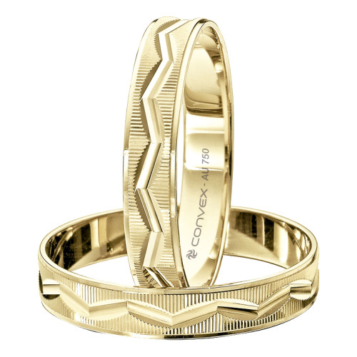 Aliança de Ouro 18k Suécia Trabalhada e Diamantada Zigue-Zague 4mm