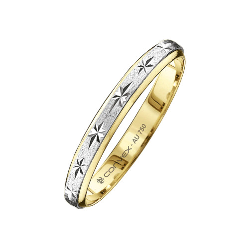 Aliança de Ouro 18K Deep Bicolor Giratória Jateada com Diamantado Estrela 2.7mm