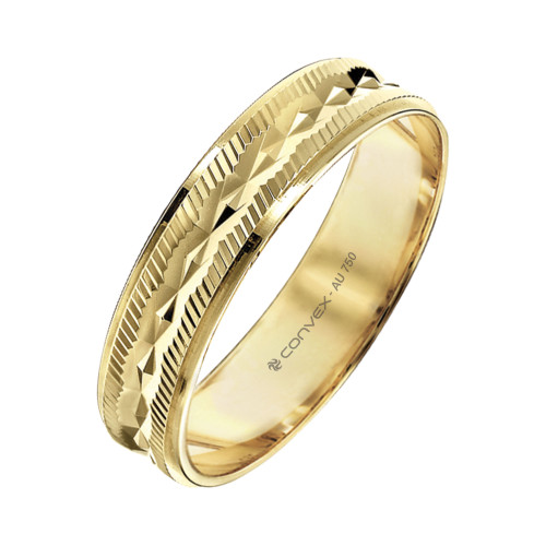 Aliança de Ouro 18K Elegance Trabalhada com Diamantado Central 5mm