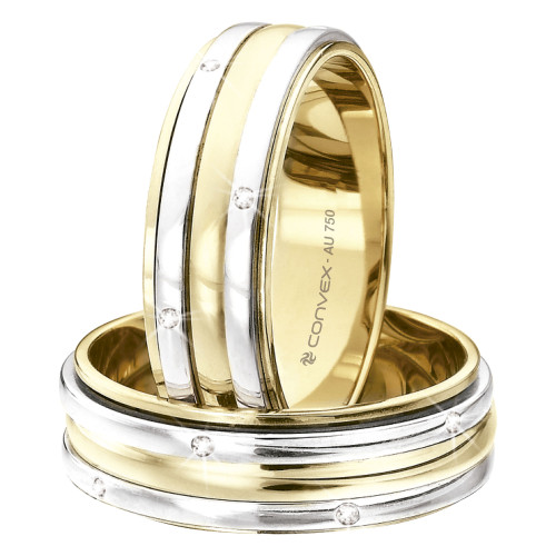 Aliança de Ouro 18K Endless Love Bicolor com 3 Aros Giratórios e 10 Brilhantes 6.4mm