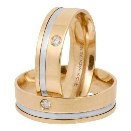 Aliança de Ouro 18K Life com Filete Lateral em Ouro Branco e Diamante 6mm