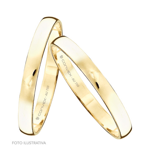 Aliança de Ouro 18k Plena Tradicional Abaulada 2.6mm