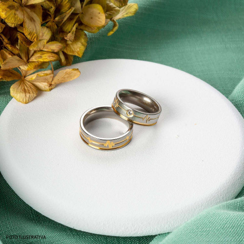Aliança de Aço Heart Beat Feel Shine com Filete Gold Ipg 6mm