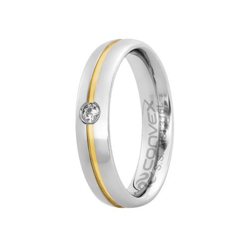 Aliança de Aço Plus Max com Filete em Ouro 10k e Zircônia 5mm