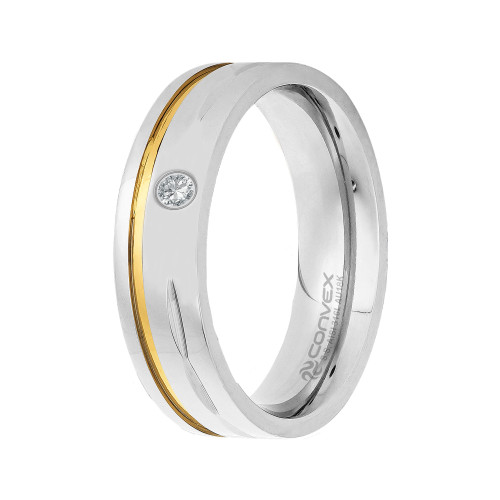 Aliança de Aço Deam 6mm com Filete em Ouro e Zircônia