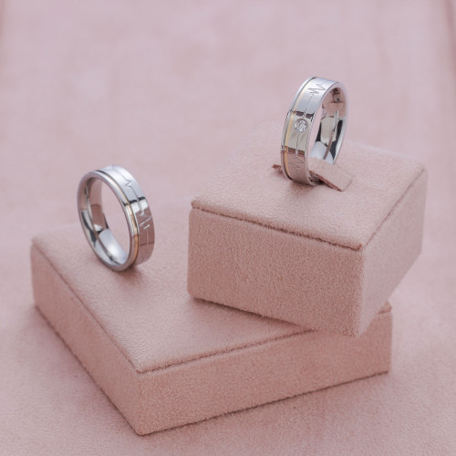 Aliança de Aço Heart Beat com Filete de Ouro 10k 6mm