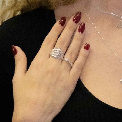 Anel de Prata Solitário Filigrana com Zircônia Branca 4mm