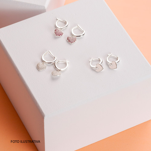 Brinco de Prata Argola Heart Glow com Zircônia Pink