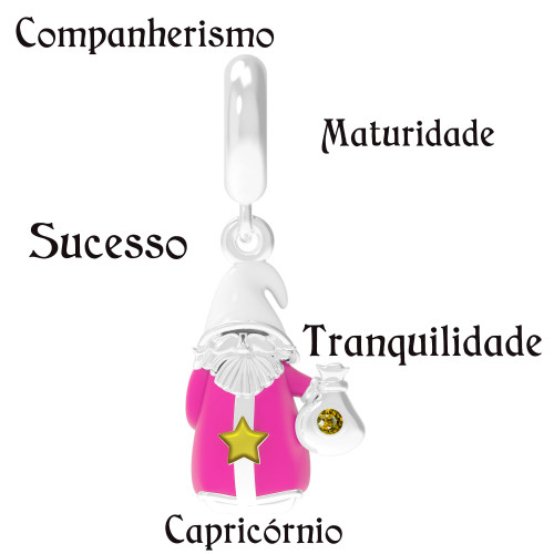 Berloque de Prata Gnomo do Signo de Capricórnio Link com Resina