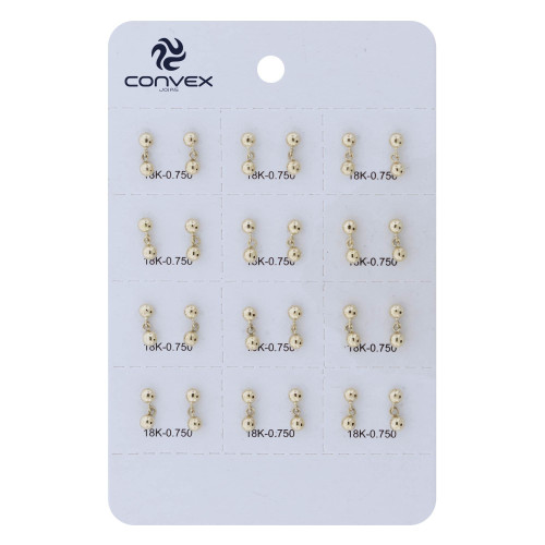 Brinco de Ouro 18k Baby Bolinha Dupla 3mm cartela com 12 pares