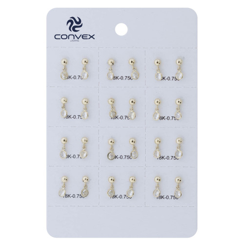 Brinco de Ouro 18k Baby Bolinha com Zircônia Branca 3mm cartela com 12 pares