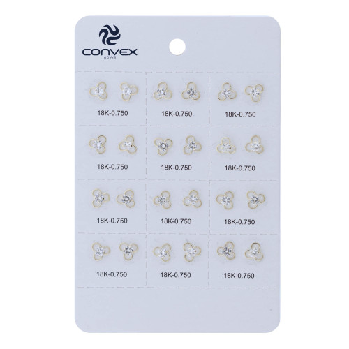 Brinco de Ouro 18k Baby 3 Argolas com zircônia cartela com 12 pares