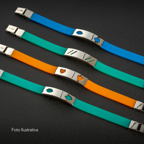 Pulseira de Aço Color Teen Laranja Chapa com Coração 10mm 21cm