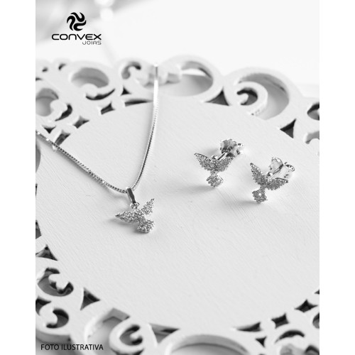 Brinco de Prata Divino Espírito Santo com Zircônias Brancas 12x10mm