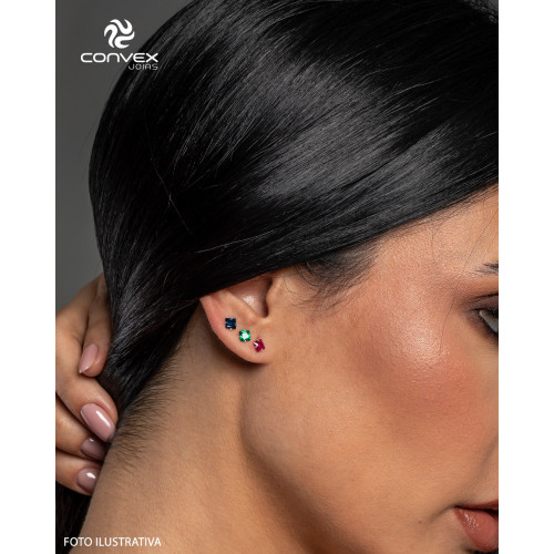 Brinco de Prata Solitário Zircônia Verde Carré Revestido com Ouro 18k 4mm