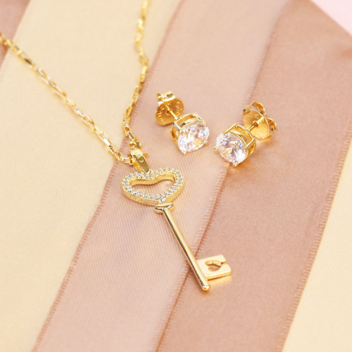 Pingente de Prata Chave Revestida com Ouro 18k e Zircônia 40x13mm