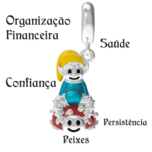 Berloque de Prata Duende Signo de Peixes Link com Resina