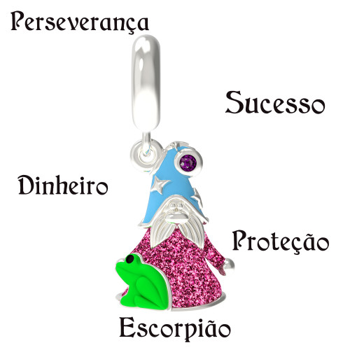 Berloque de Prata Gnomo do Signo de Escorpião Link com  Resina