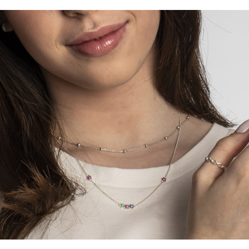 Colar de Prata Flores com Zircônias Colors