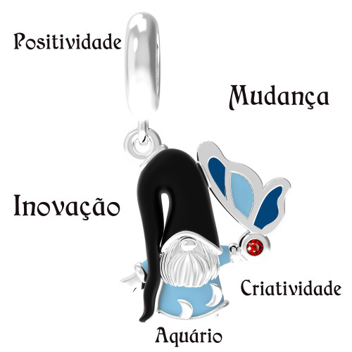 Berloque de Prata Gnomo do Signo de Aquário com Resina